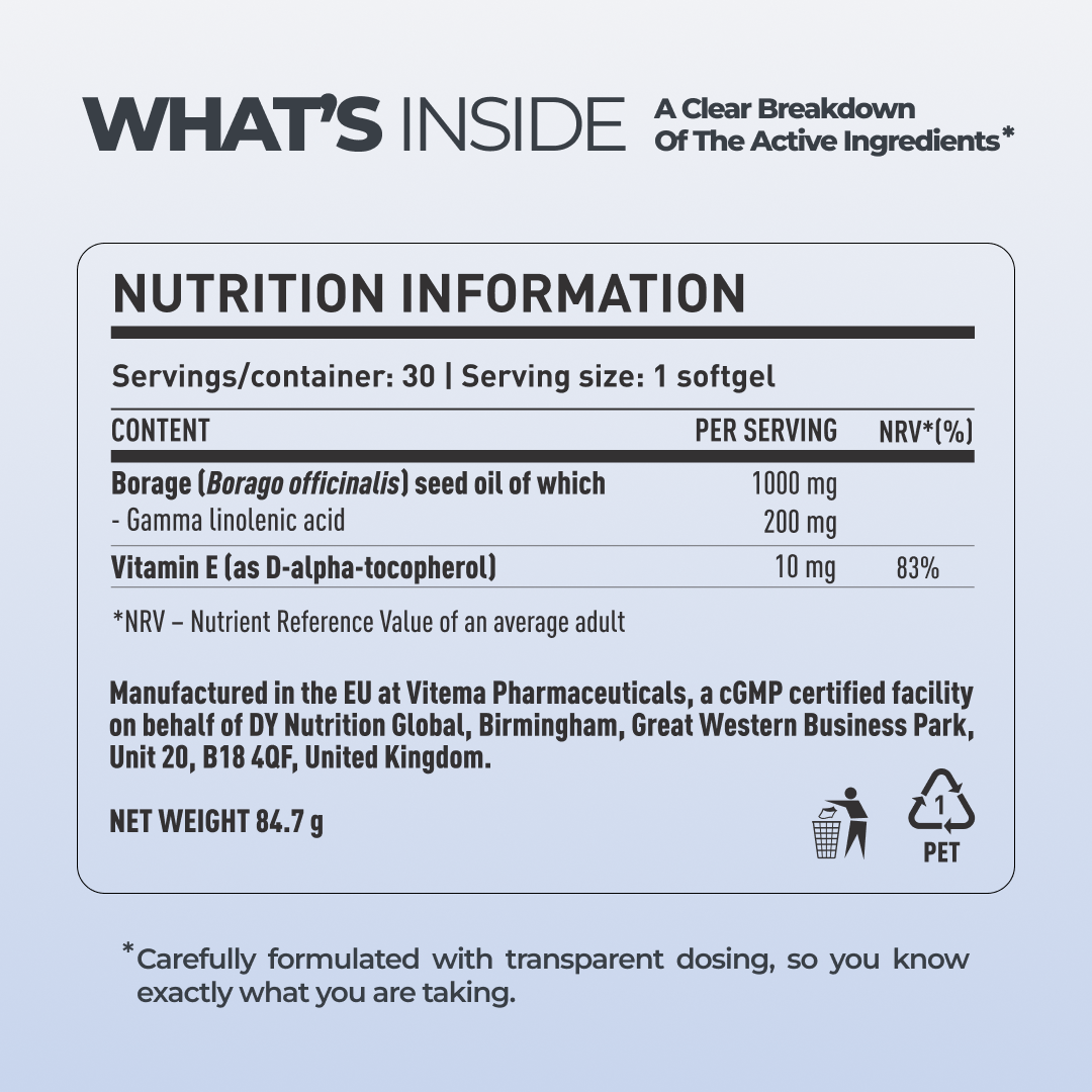 Borage Oil + Vitamin E DY Life, 30 Softgels, 30 Servings