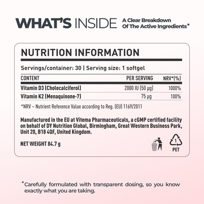 Vitamina D3+K2 2000IU + 75ug, 60 Softgels, 60 Servings